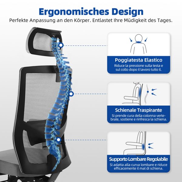Bürostuhl Ergonomischer Bürostuhl, Schreibtischstuhl mit Klappbaren Armlehnen – Bild 2