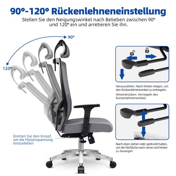 Bürostuhl Ergonomischer Bürostuhl, Schreibtischstuhl mit Klappbaren Armlehnen – Bild 3